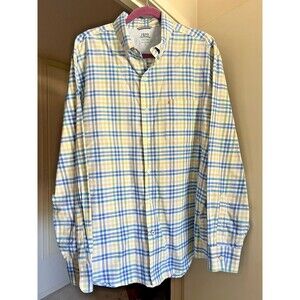IZOD Saltwater Plaid Shirt Men’s L Button-Down Blue Green Yellow Casual